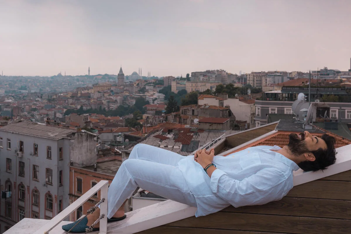 Solo traveler portrait in the old-town alleys of Istanbul